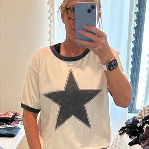 Daydreamer White Navy Star Ringer Graphic Short Sleeve Tee